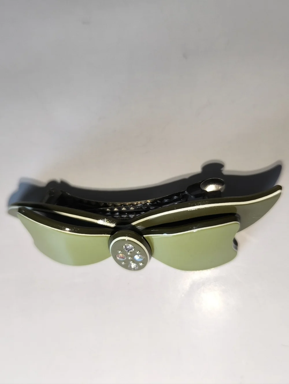 Green Hair Barrette Multi Crystals